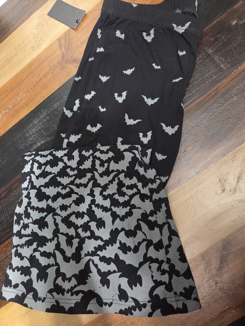 Black & Gray Bat Print Flared Pants - Picture 5 of 5